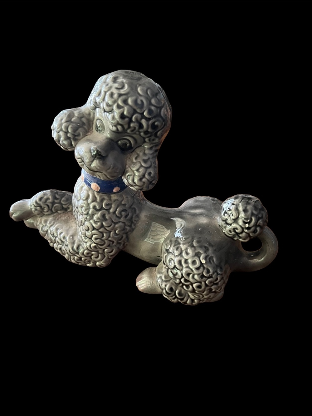 Vintage 1986 Ceramic Poodle Figurine - Gray Dog Statue